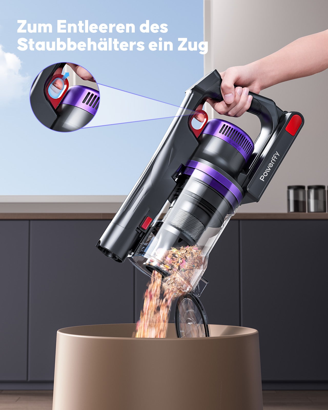 Powerffy Akku Staubsauger 600W/50KPa/65Min, Staubsauger Kabellos mit HD-Display, Aromatherapie, 1,8L-Staubbehälter, Akkustaubsauger grünem LED-Licht Bürste für Teppiche, Hartböden und Tierhaare