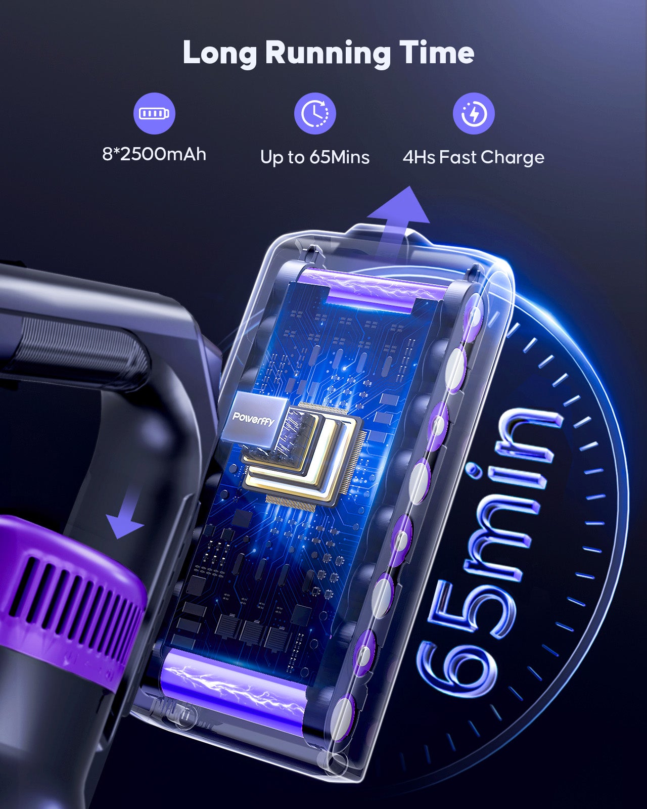 Cordless Vacuum Cleaner 600W 50KPA Powerful Suction 65 Mins Stick Handheld Vacuum Cleaners Green LED Anti-Tangle Brush Aromatherapy 1.8L Dust Cup One-Touch Empty for Carpet/Hardwood/Pet Hair/Car/Stair