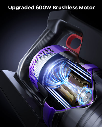 Powerffy Akku Staubsauger 600W/50KPa/65Min, Staubsauger Kabellos mit HD-Display, Aromatherapie, 1,8L-Staubbehälter, Akkustaubsauger grünem LED-Licht Bürste für Teppiche, Hartböden und Tierhaare