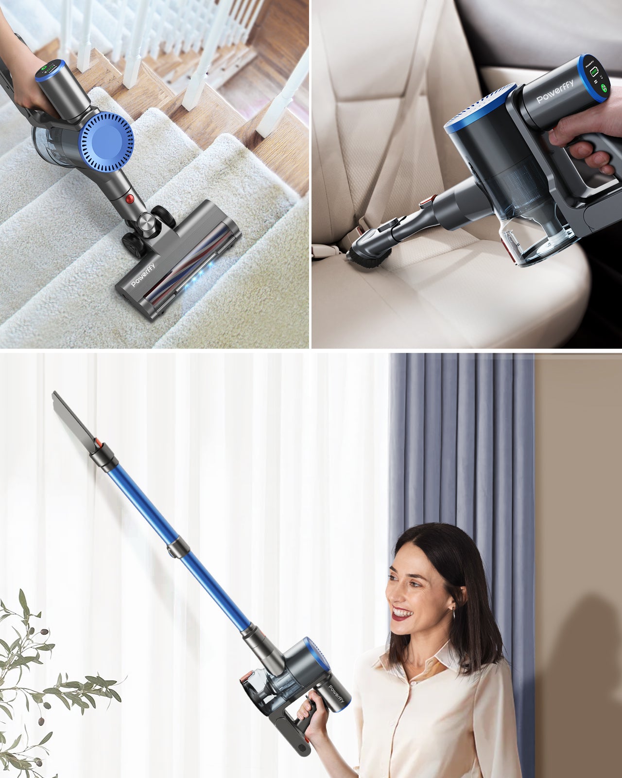 Powerffy 400W/30Kpa Cordless Vacuum Cleaner, 45 mins Rechargeable Stick Vacuum with 1.2 L Dust Cup,80000Rmp Powerful Motor Handheld Stick Vacuum for Hard Floor,Carpet and Pet Hair (N10)
